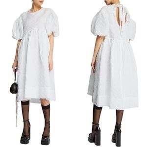 NWT Simone Rocha Pearl Embellished Neckline Puff Sleeve Midi Dress Sz. XS